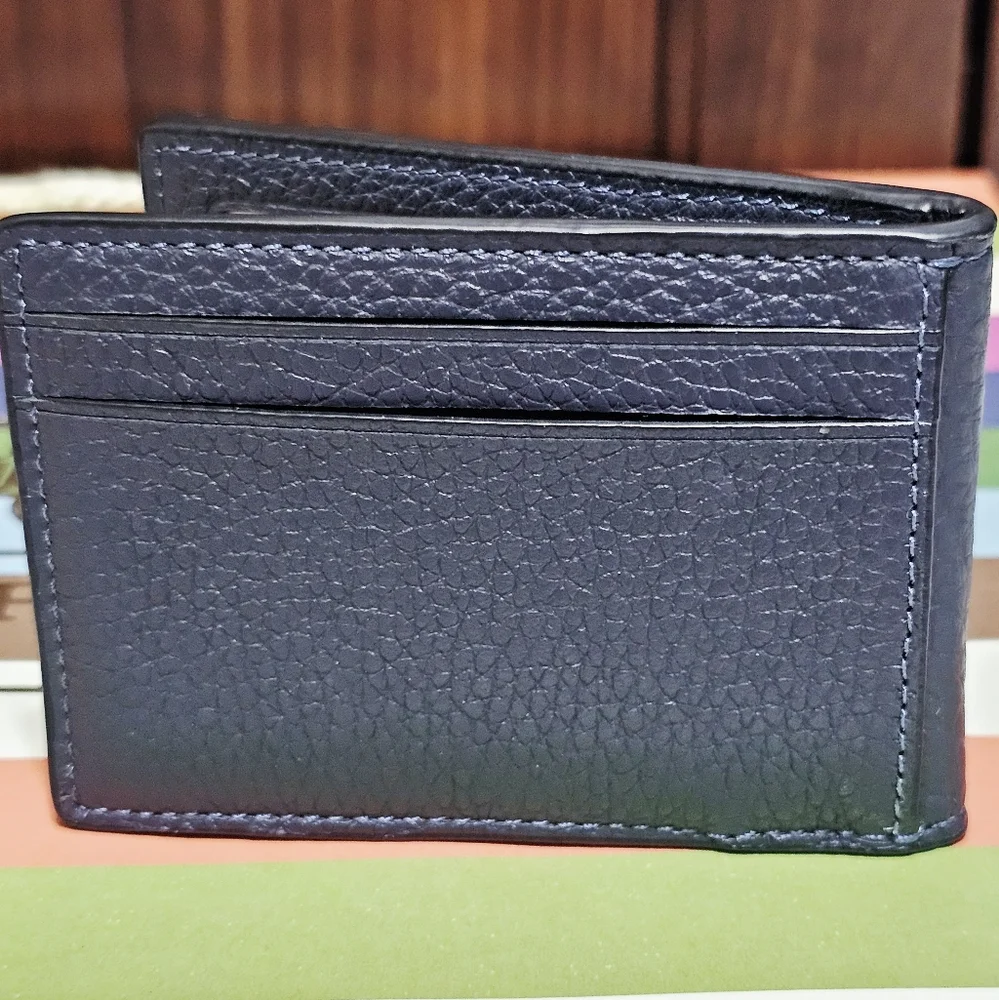NEW Coach Compact Bifold Wallet Midnight Navy Blue CM167 pebble leather ID Card - Picture 5 of 6